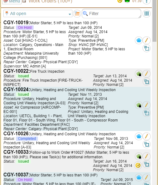 Work Order Filter Reference